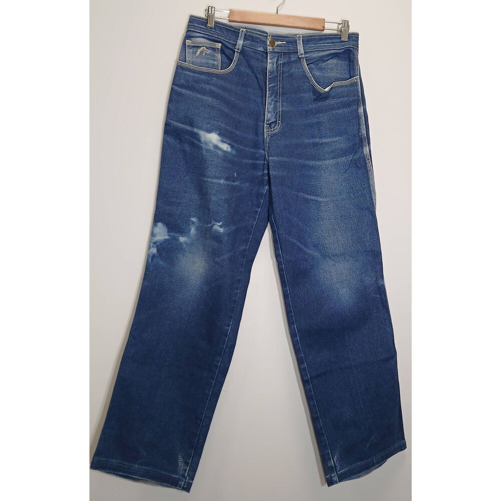 Vintage 90's jordache womens size 34 tall long fit wide leg hi rise jeans blue